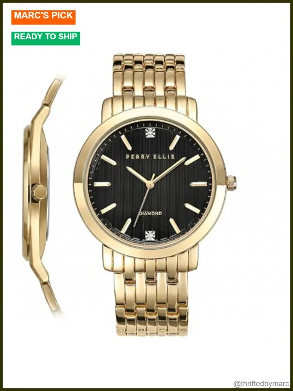 Ultra Slim Diamond Men's Watch – Round Green Dial, Gunmetal Alloy Band,